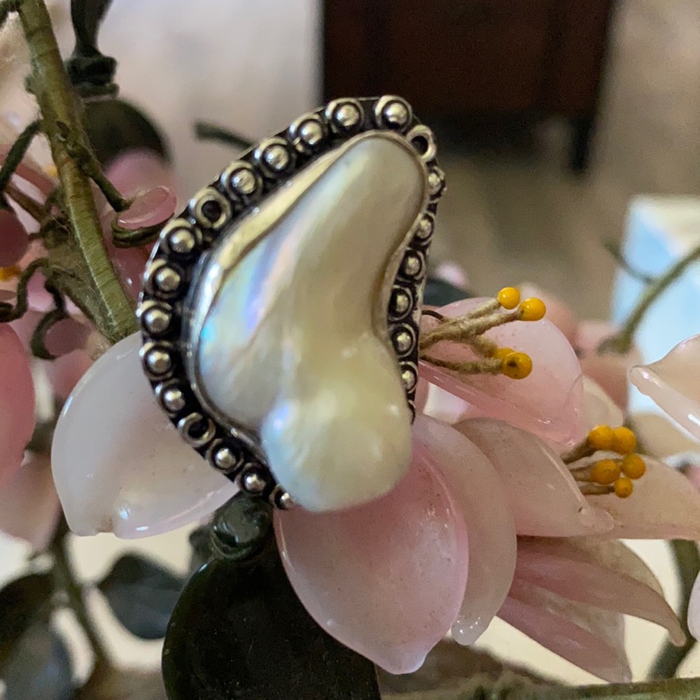 Vintage 925 Biwa pearl ring